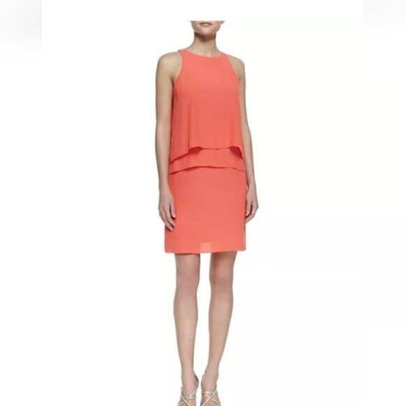 TIBI | Halter Neck Two-Tier Ruffle Dress Grenadine coral red orange sz 2 - Picture 1 of 5